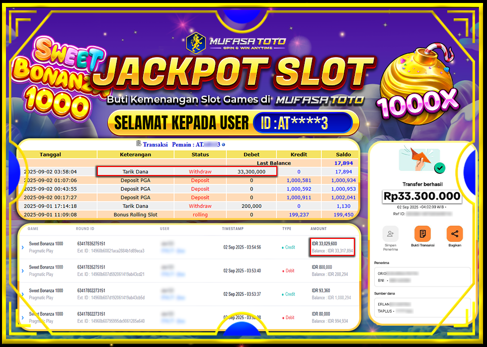 MUFASATOTO JACKPOT PRAGMATIC PLAYRp.33.300.000|LUNAS